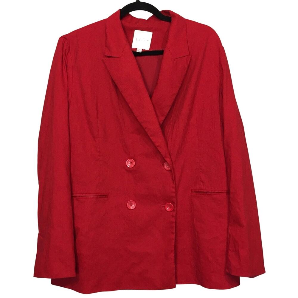Leith Double Breasted Red Linen Blend Blazer XL Lined Office Attire